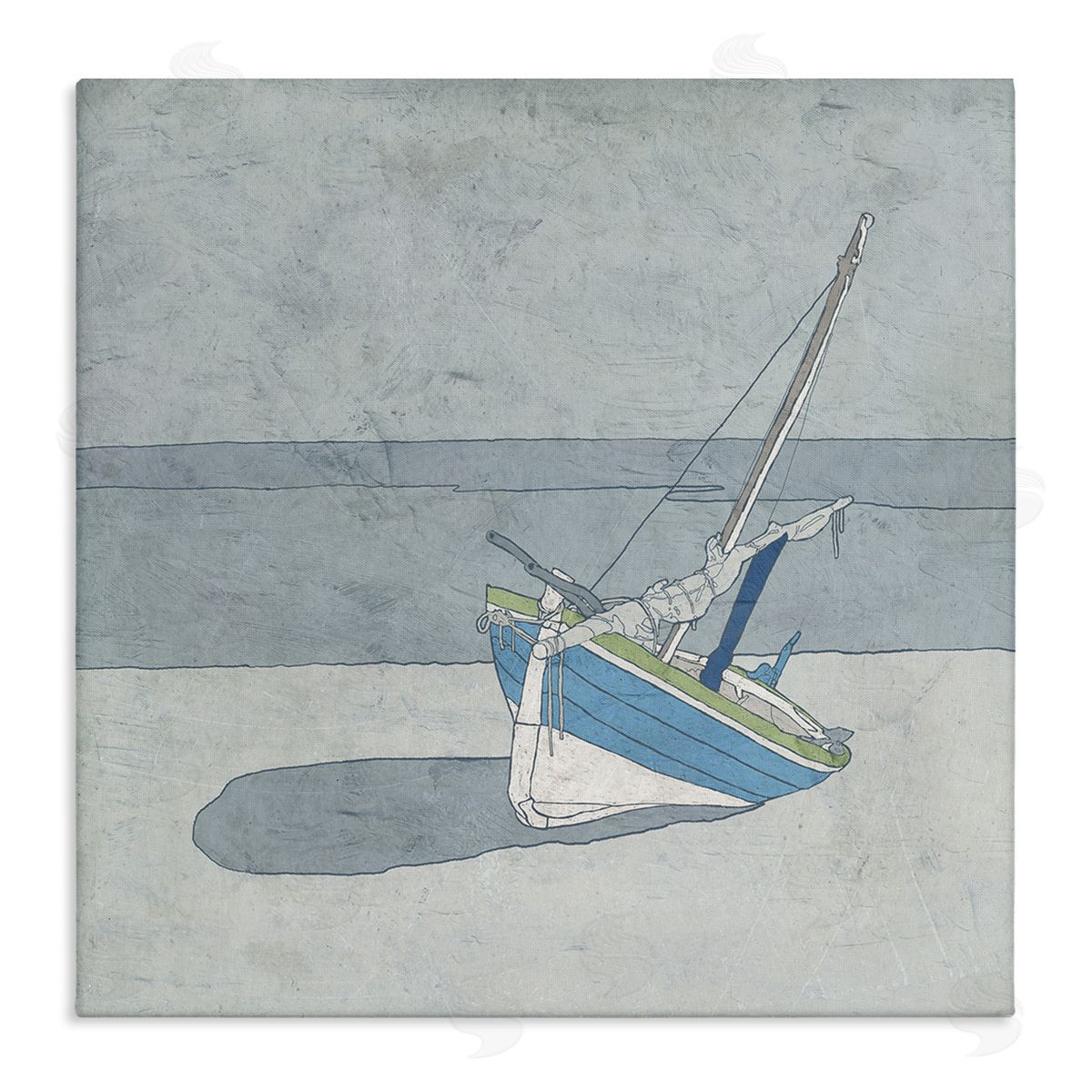 Ynon Mabat Sailboat at Beach Coast Muted Nautical Ship Stretched Canvas Wall Art Print