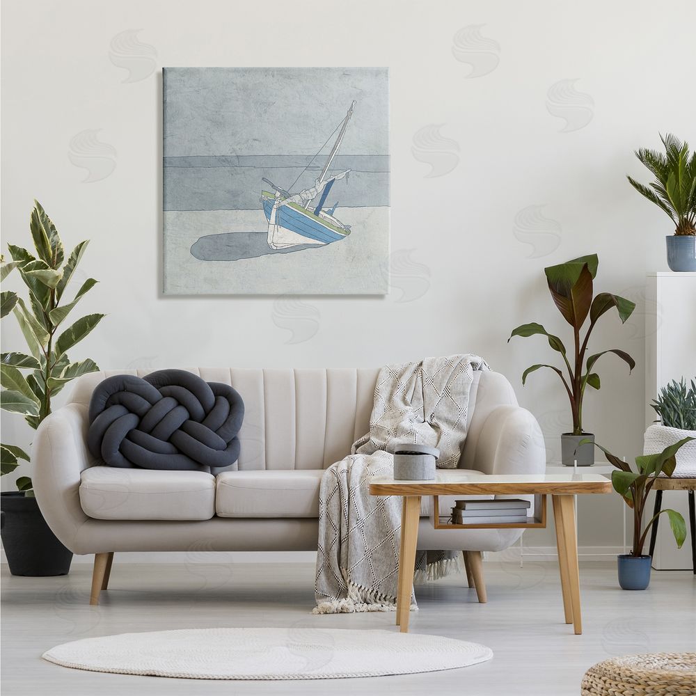 Ynon Mabat Sailboat at Beach Coast Muted Nautical Ship Canvas Wall Art in Room