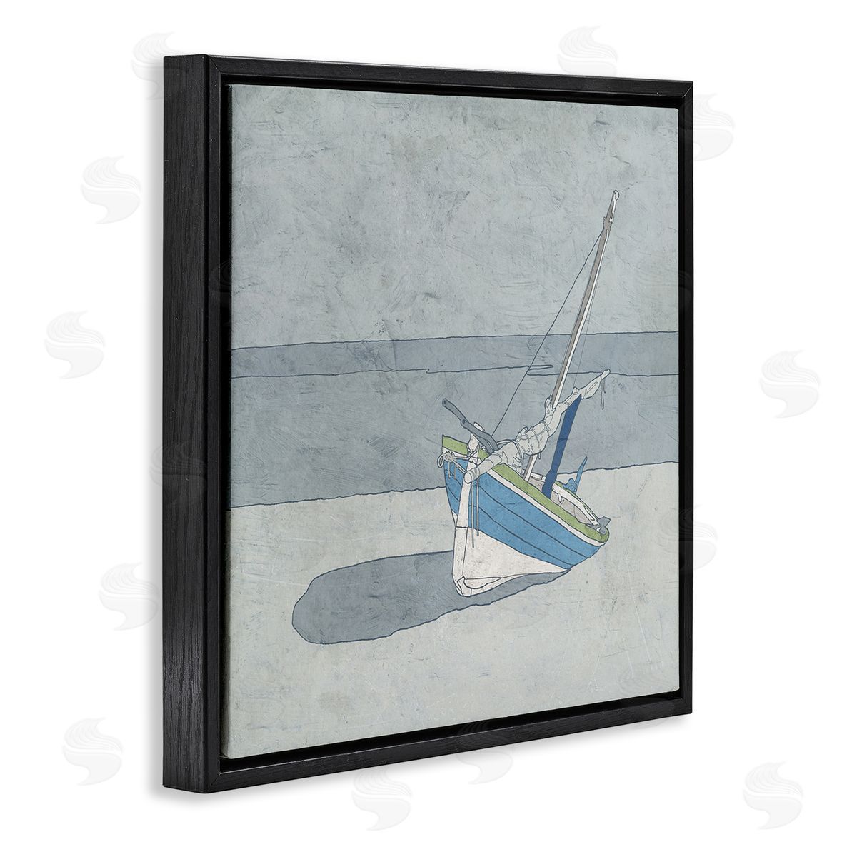 Ynon Mabat Sailboat at Beach Coast Muted Nautical Ship Black Floating Frame Canvas Wall Art Print