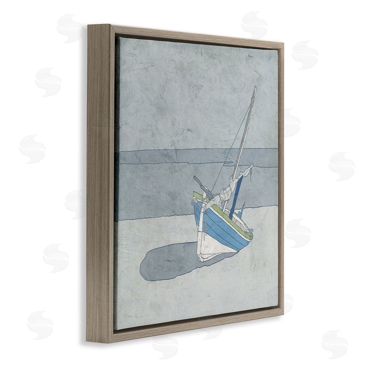 Ynon Mabat Sailboat at Beach Coast Muted Nautical Ship Brown Floating Frame Canvas Wall Art Print