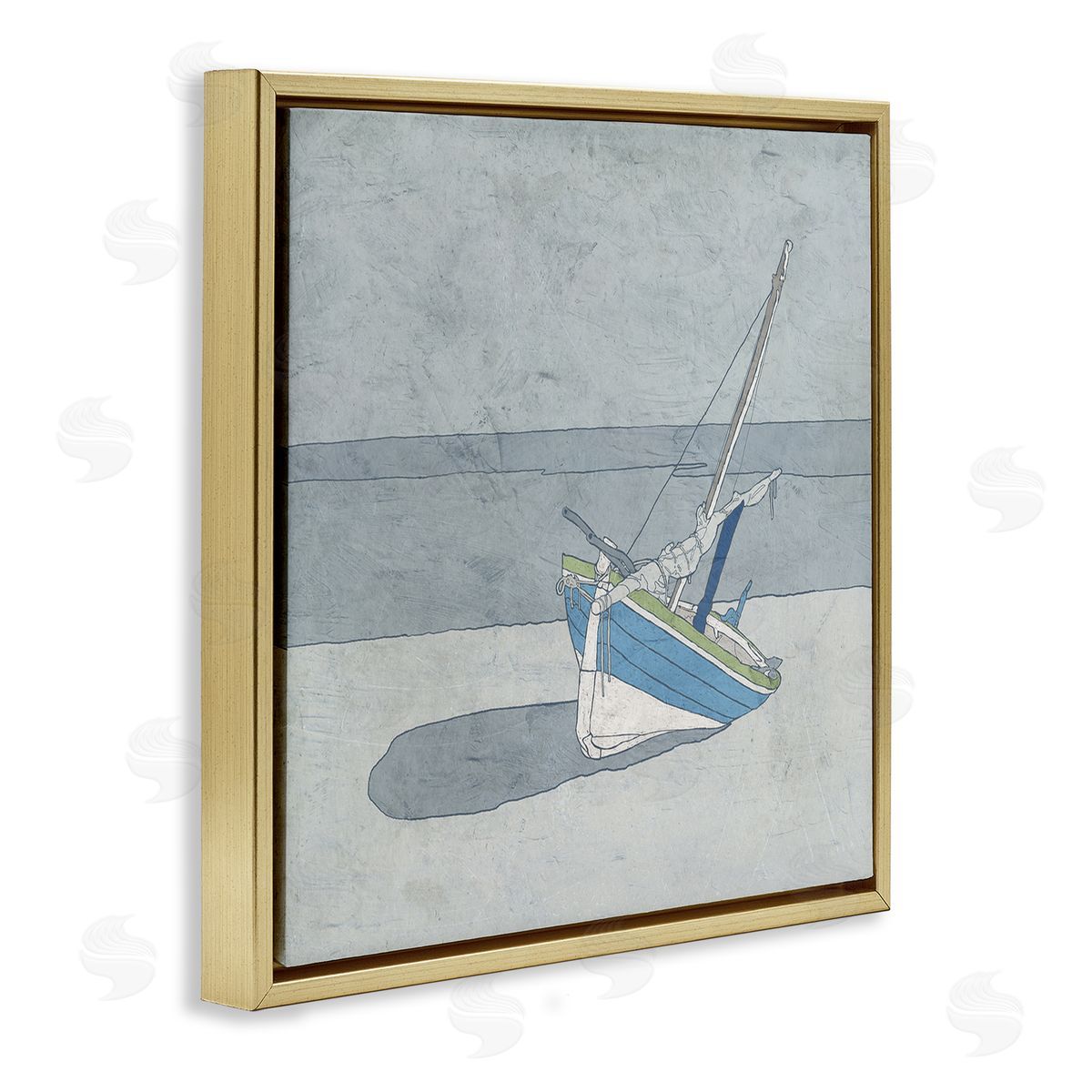 Ynon Mabat Sailboat at Beach Coast Muted Nautical Ship Gold Floating Frame Canvas Wall Art Print