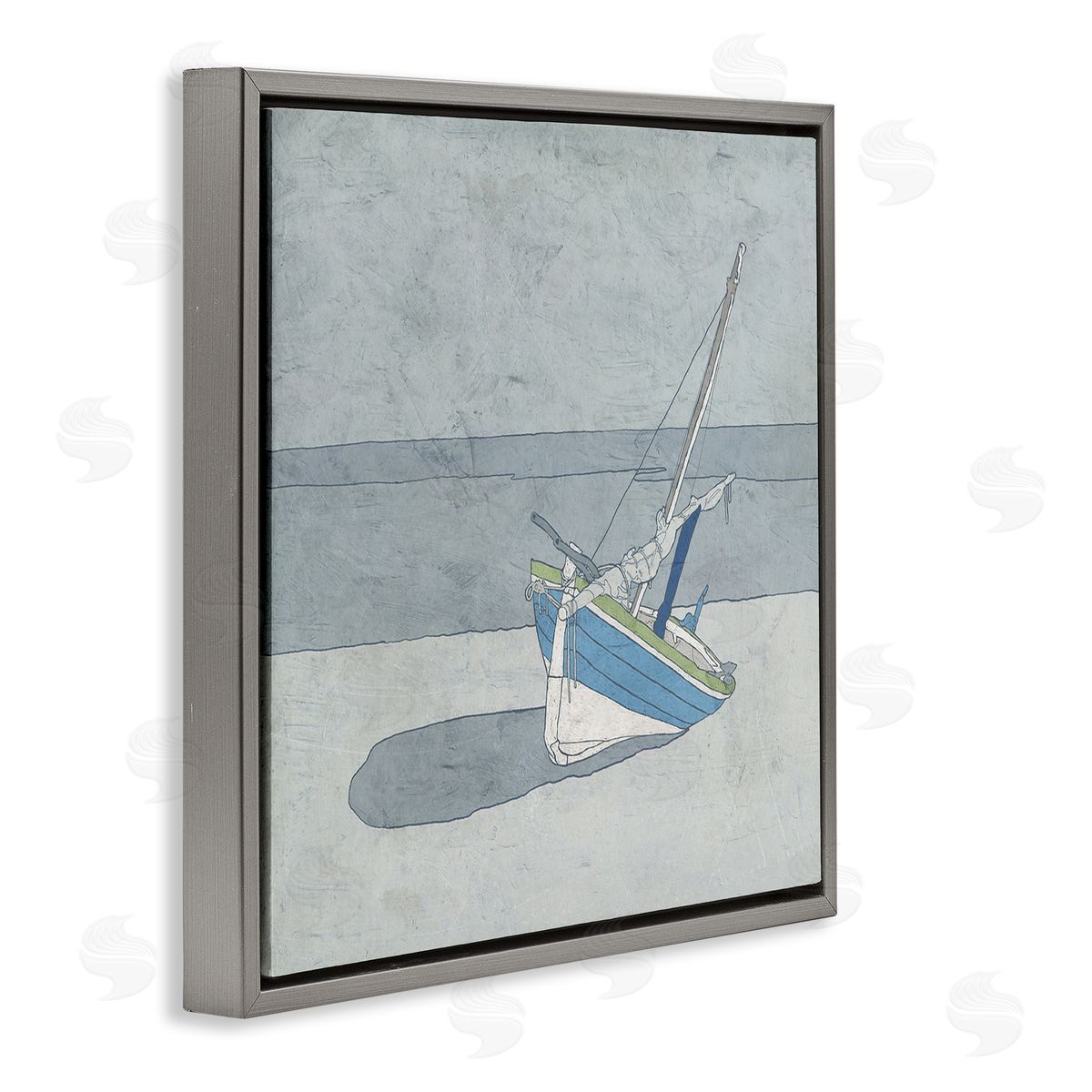 Ynon Mabat Sailboat at Beach Coast Muted Nautical Ship Gray Floating Frame Canvas Wall Art Print