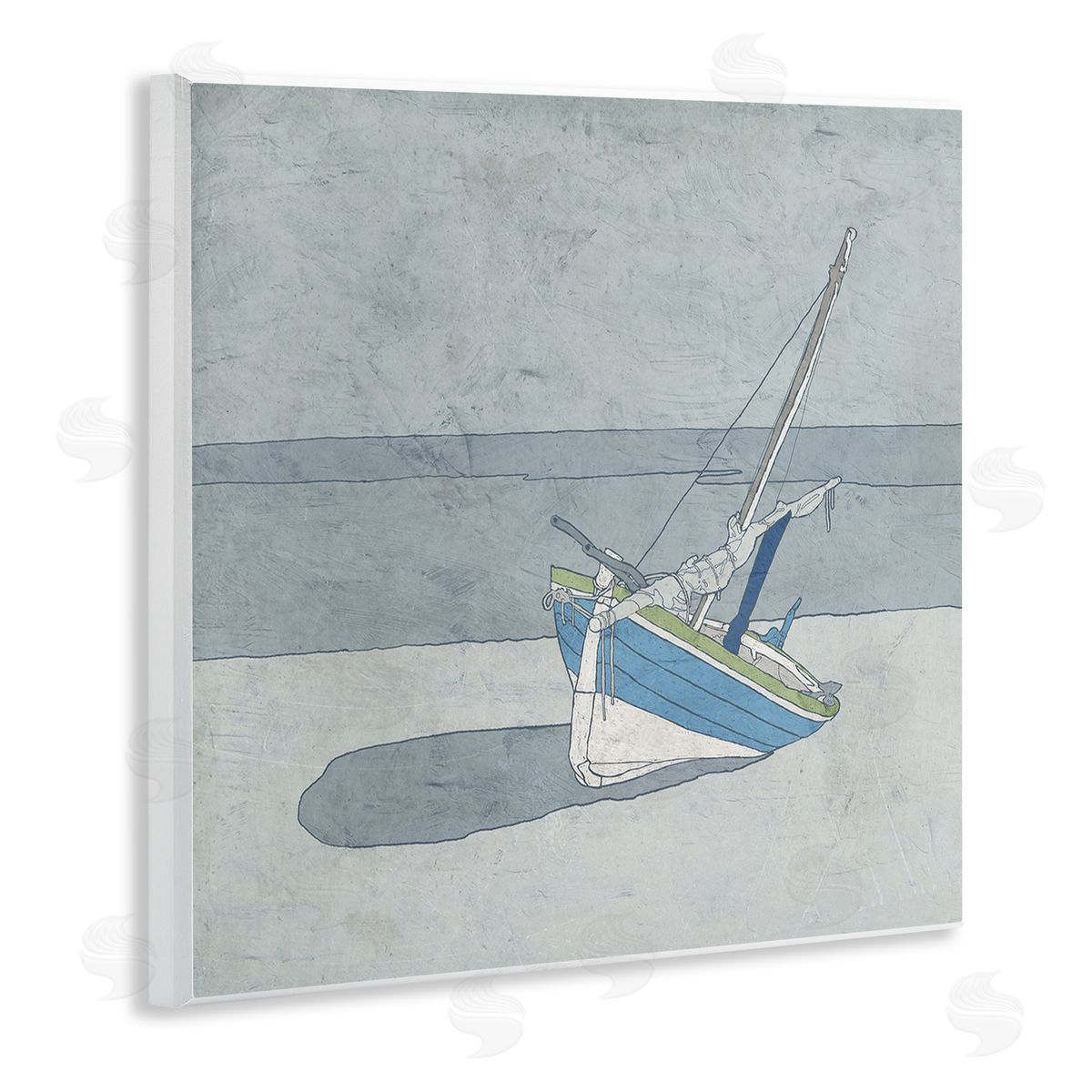 Ynon Mabat Sailboat at Beach Coast Muted Nautical Ship Wooden Wall Plaque Art Print