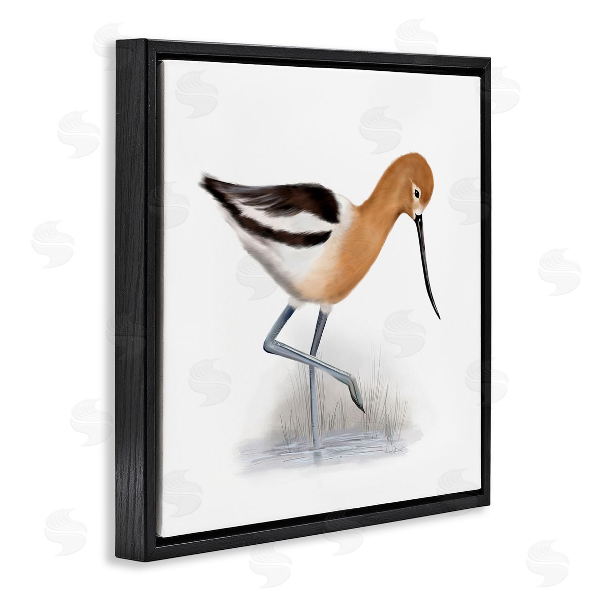 Studio Q Orange Feathered Avocet Wetland Bird Long Beak Black Floating Frame Canvas Wall Art Print