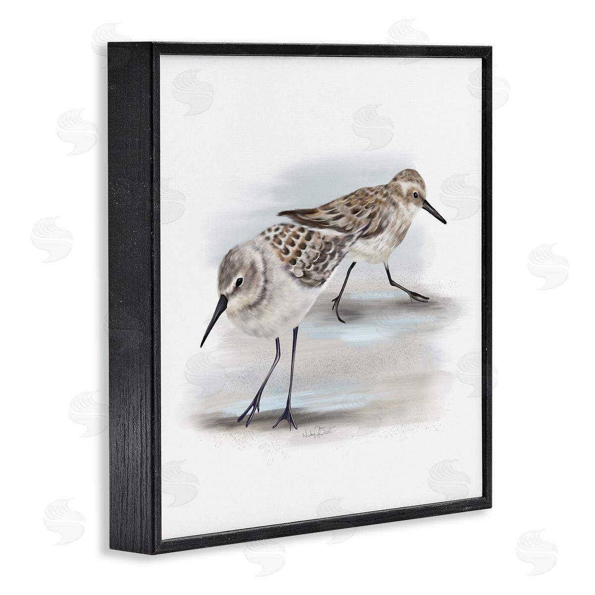 Sandpiper Pair on Sandy Beach Black Frame Print Wall Art, Home Decor by Studio Q