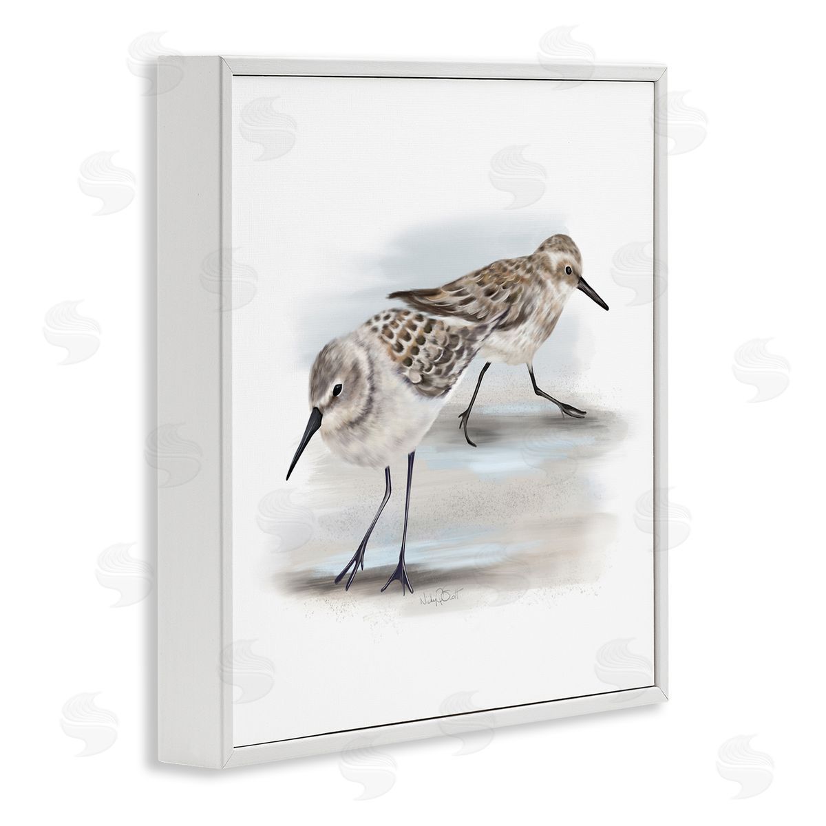 Sandpiper Pair on Sandy Beach White Frame Print Wall Art, Home Decor by Studio Q