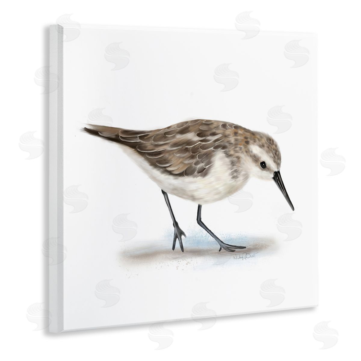 Studio Q Charming Sandpiper on Soft Sand Brown Nautical Bird Wooden Wall Plaque Art Print