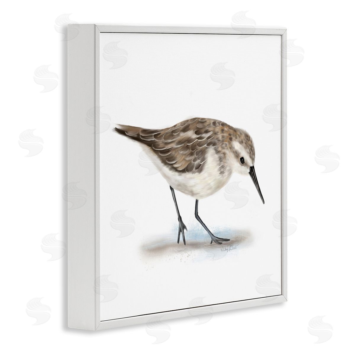 Studio Q Charming Sandpiper on Soft Sand Brown Nautical Bird White Framed Glicee Wall Art Print