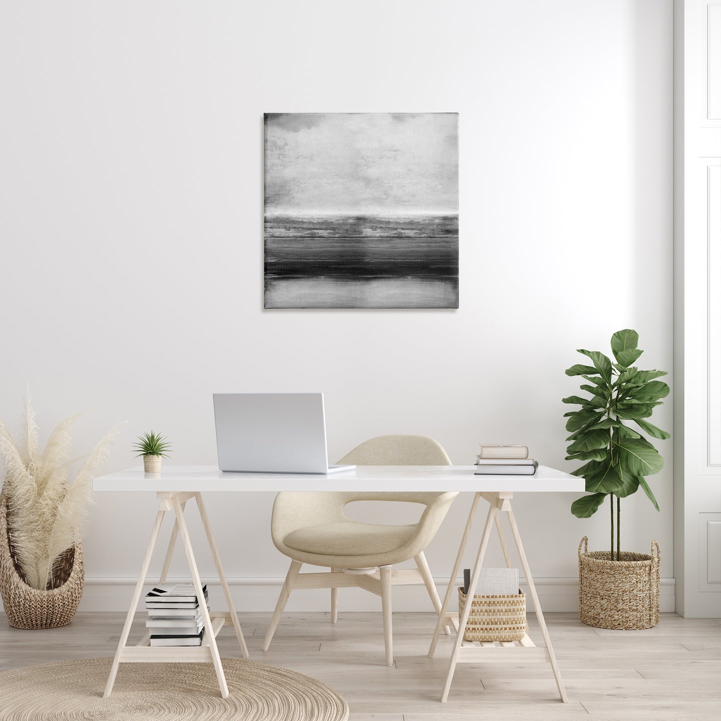 Monochromatic Grey Rustic Abstraction Canvas Wall Art in Room, Home Decor by Taylor Hamilton
