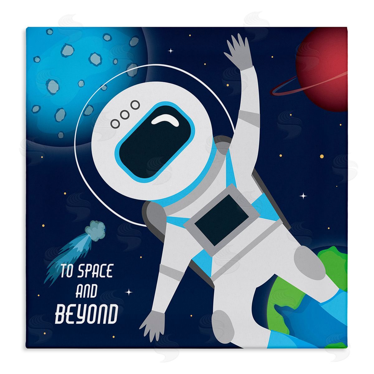 AE Design To Space and Beyond Blue Comet Astronaut Wave Stretched Canvas Wall Art Print