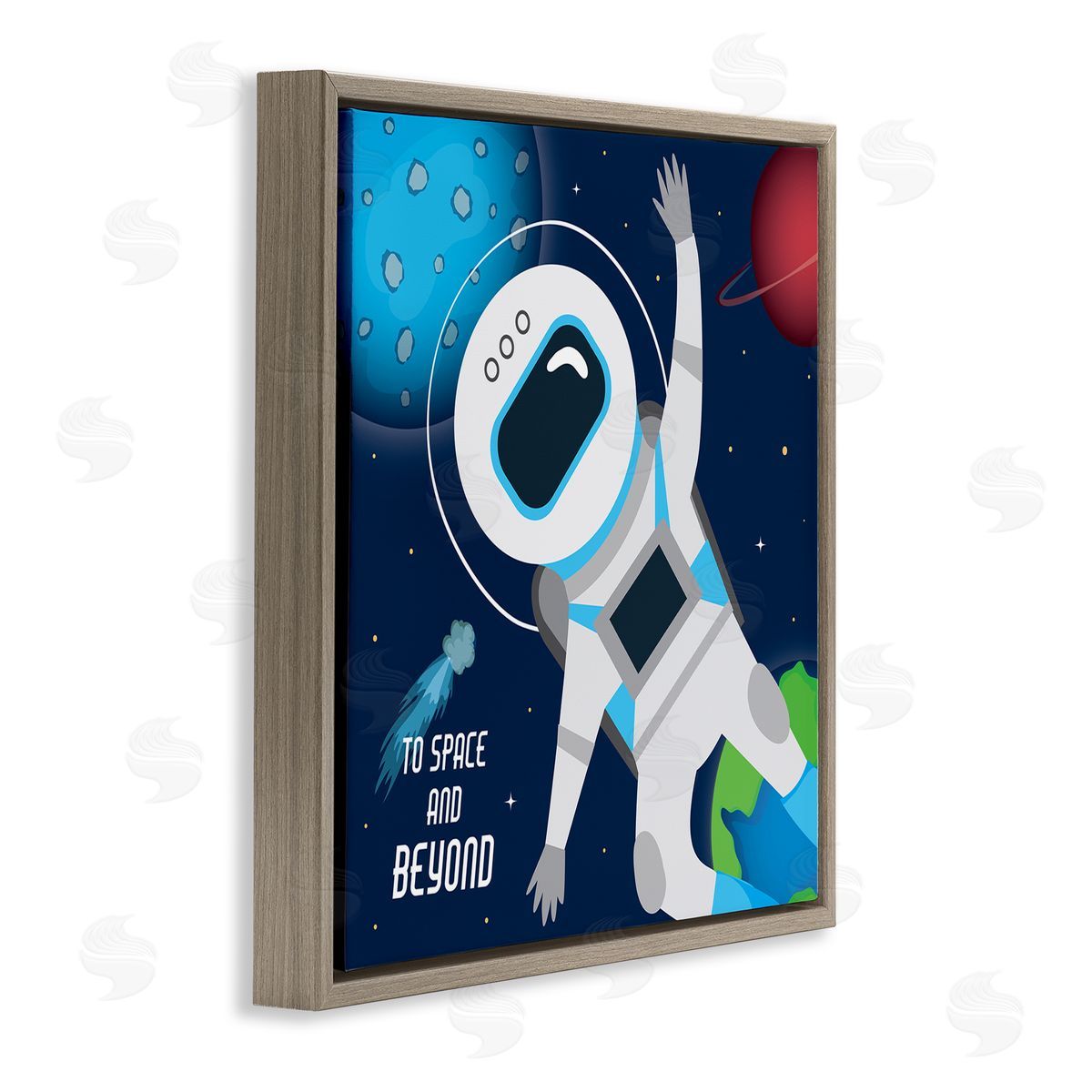 AE Design To Space and Beyond Blue Comet Astronaut Wave Brown Floating Frame Canvas Wall Art Print