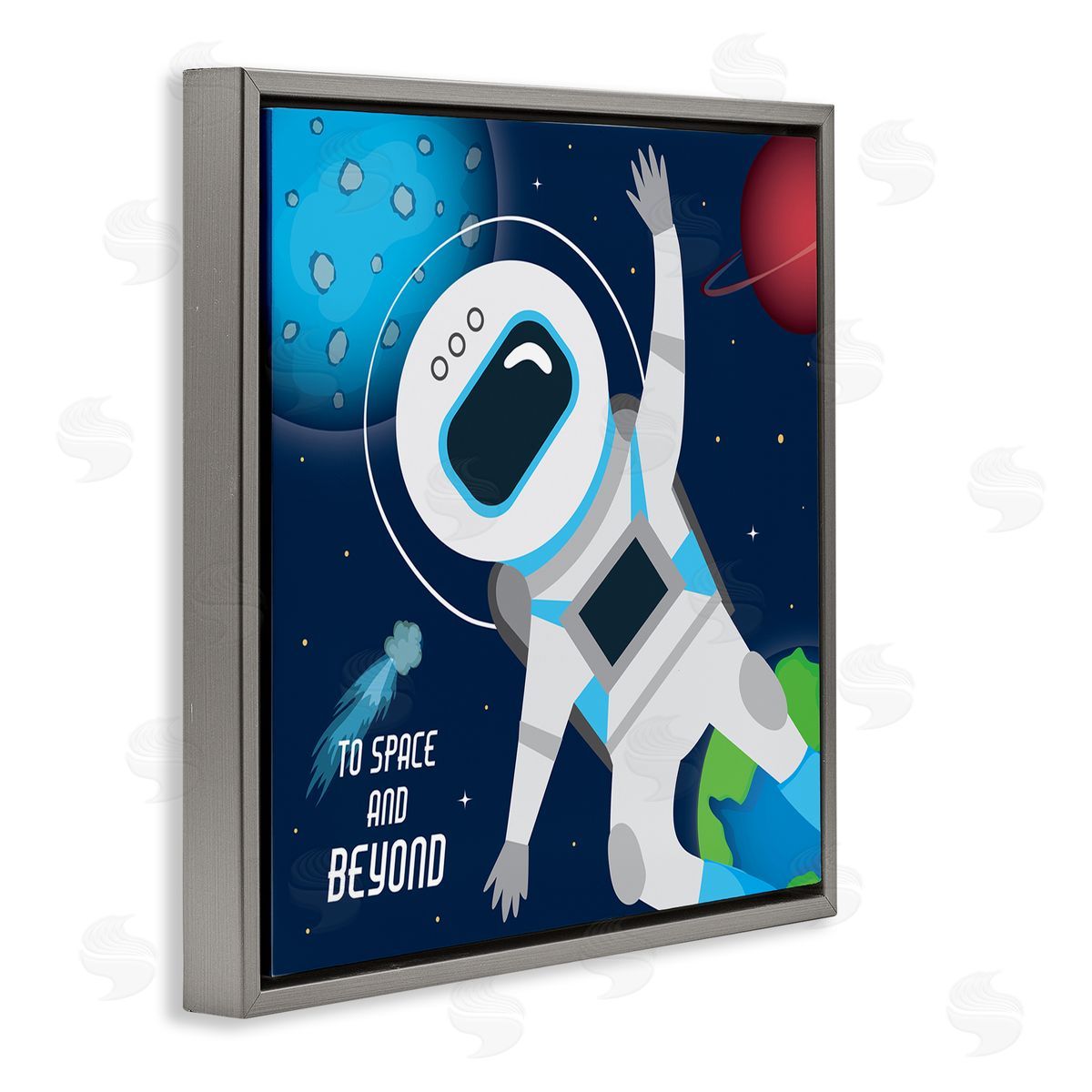 AE Design To Space and Beyond Blue Comet Astronaut Wave Gray Floating Frame Canvas Wall Art Print