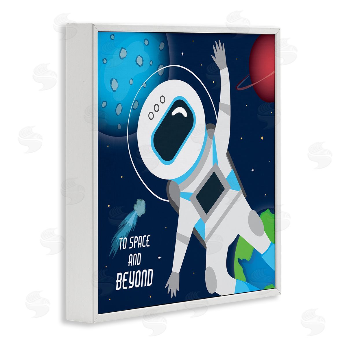 AE Design To Space and Beyond Blue Comet Astronaut Wave White Framed Glicee Wall Art Print