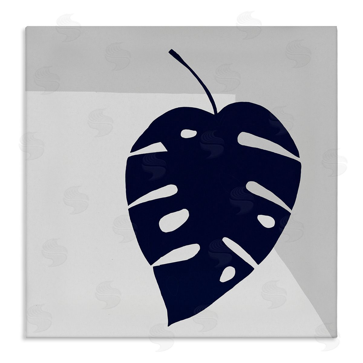 Ruth Fromstein Tropical Monstera Blue Silhouette Sharp Grey Angles Stretched Canvas Wall Art Print