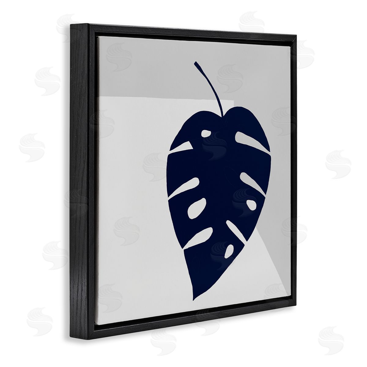 Ruth Fromstein Tropical Monstera Blue Silhouette Sharp Grey Angles Black Floating Frame Canvas Wall Art Print