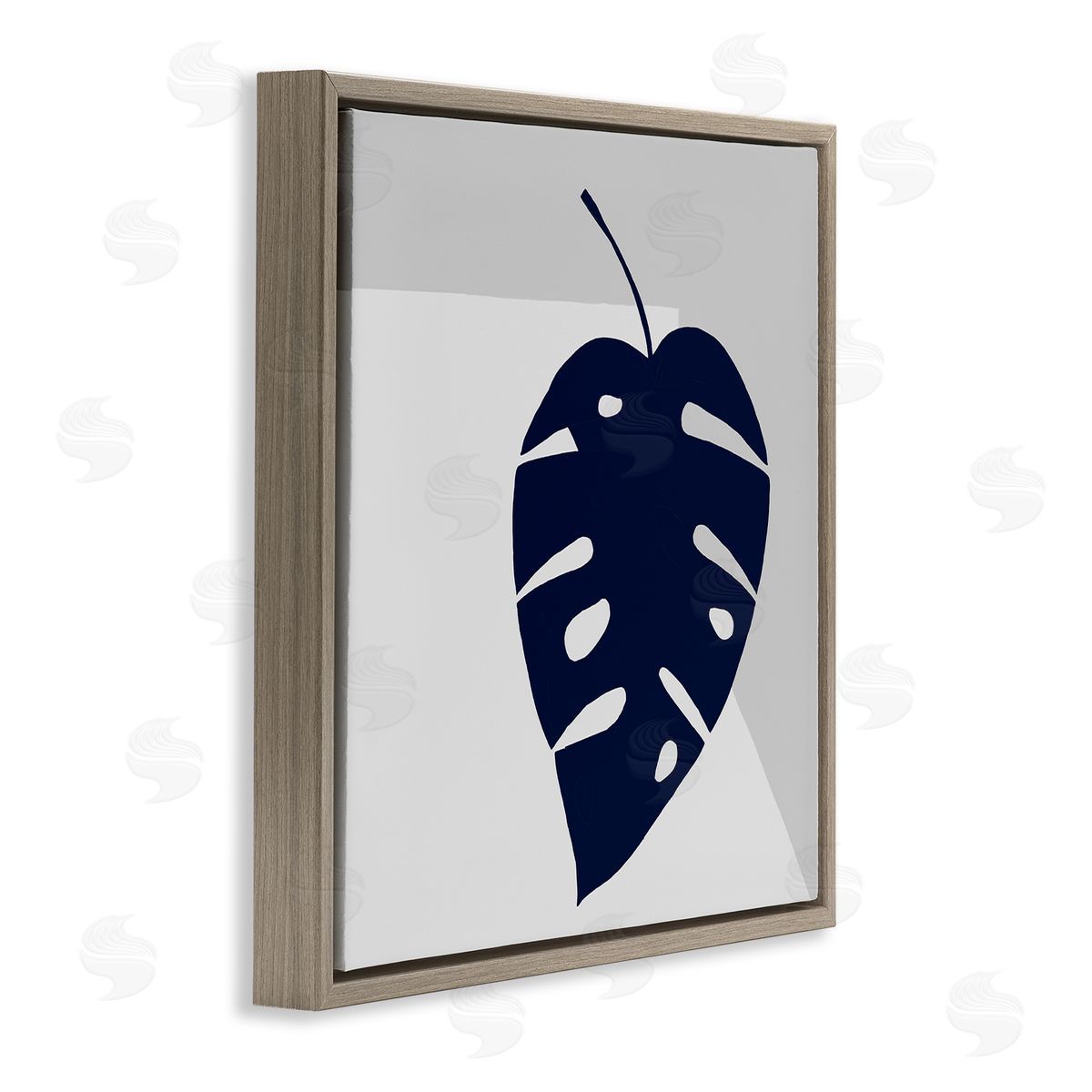 Ruth Fromstein Tropical Monstera Blue Silhouette Sharp Grey Angles Brown Floating Frame Canvas Wall Art Print