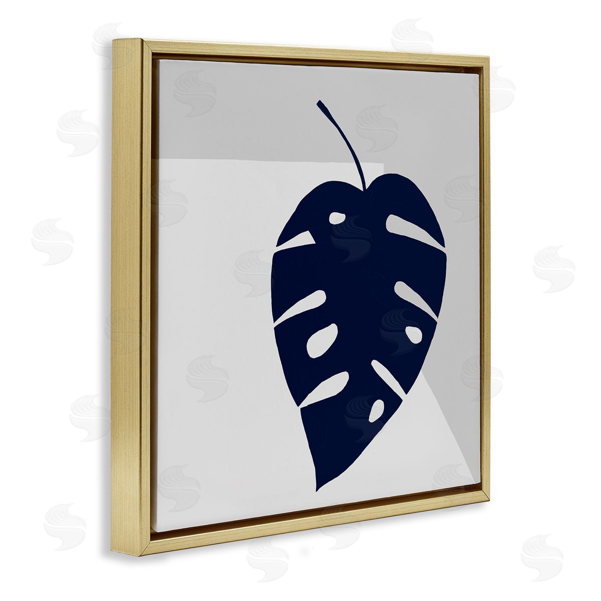 Ruth Fromstein Tropical Monstera Blue Silhouette Sharp Grey Angles Gold Floating Frame Canvas Wall Art Print