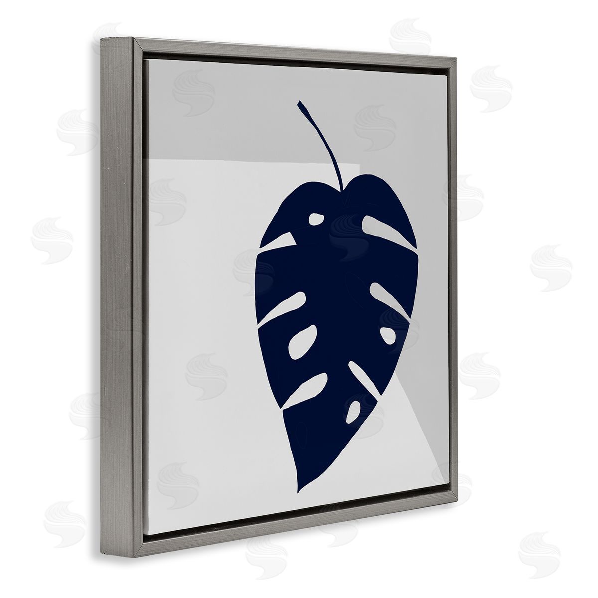 Ruth Fromstein Tropical Monstera Blue Silhouette Sharp Grey Angles Gray Floating Frame Canvas Wall Art Print
