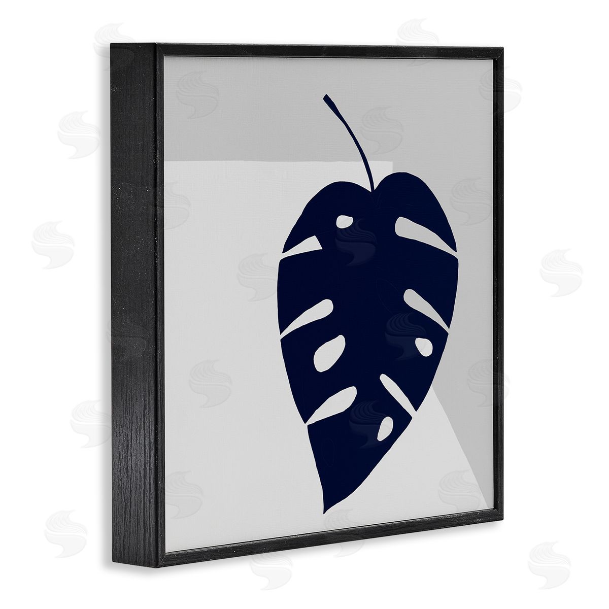 Ruth Fromstein Tropical Monstera Blue Silhouette Sharp Grey Angles Black Framed Glicee Wall Art Print