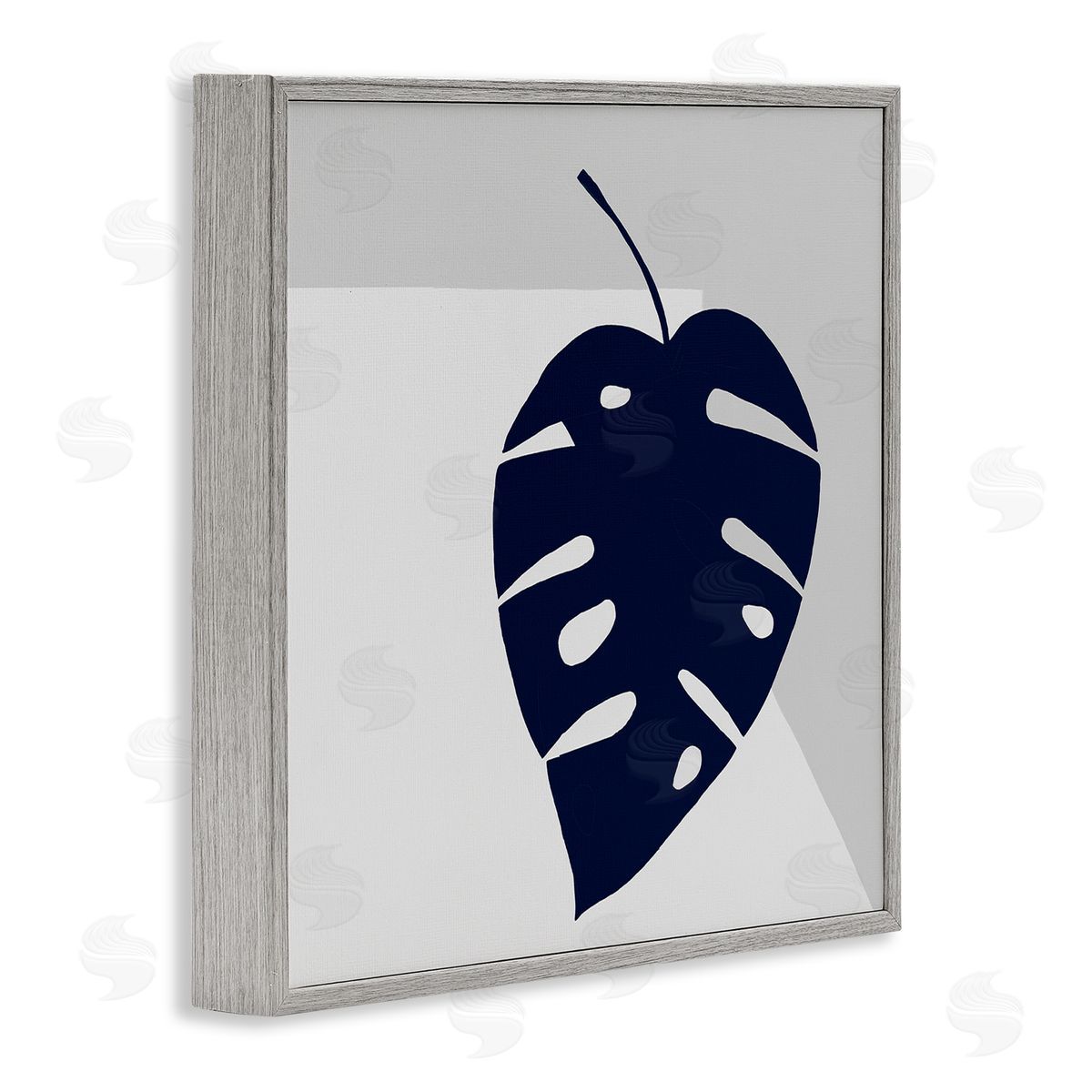 Ruth Fromstein Tropical Monstera Blue Silhouette Sharp Grey Angles Gray Framed Glicee Wall Art Print