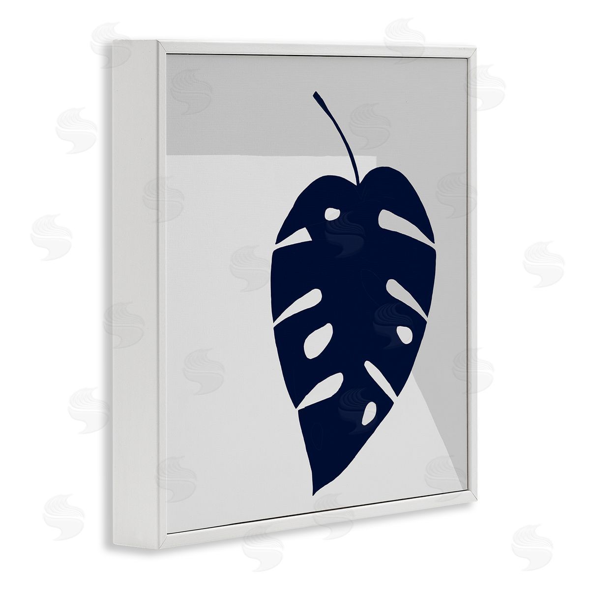 Ruth Fromstein Tropical Monstera Blue Silhouette Sharp Grey Angles White Framed Glicee Wall Art Print