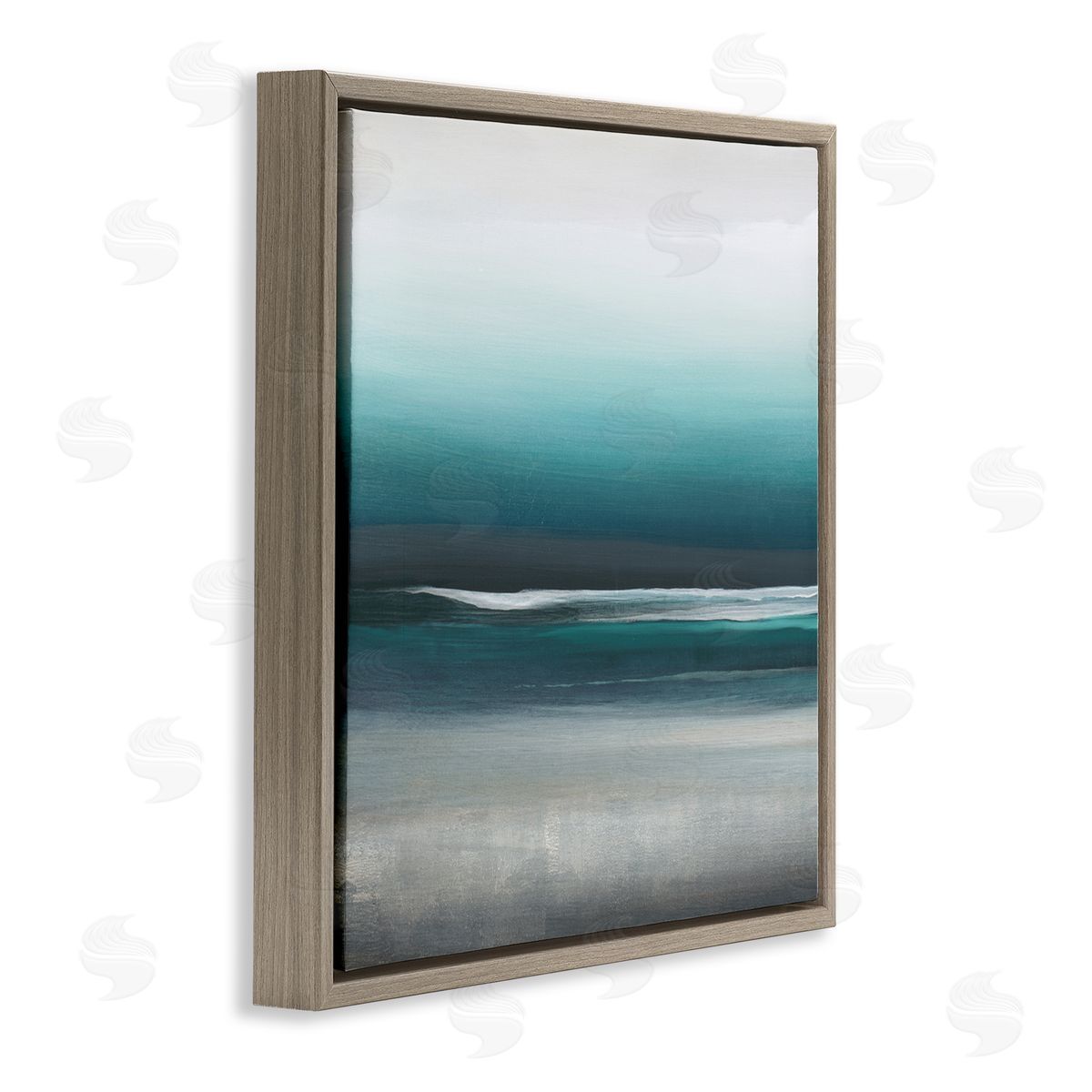 KC Haxton Stormy Coast Abstract Nautical Landscape Grey Blue Pop Brown Floating Frame Canvas Wall Art Print
