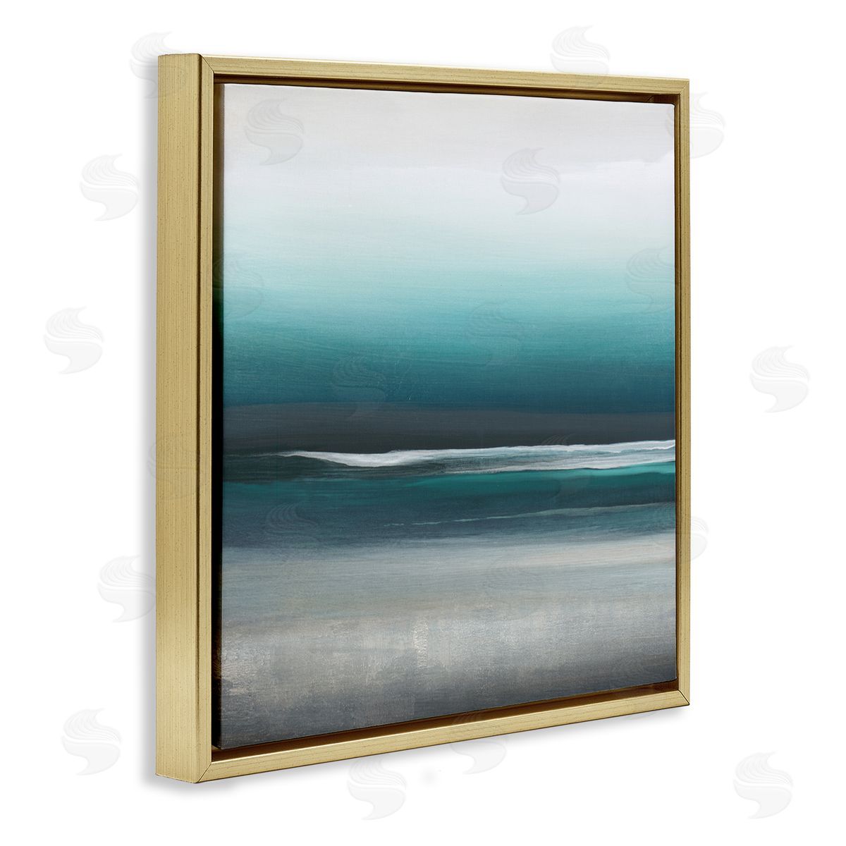 KC Haxton Stormy Coast Abstract Nautical Landscape Grey Blue Pop Gold Floating Frame Canvas Wall Art Print
