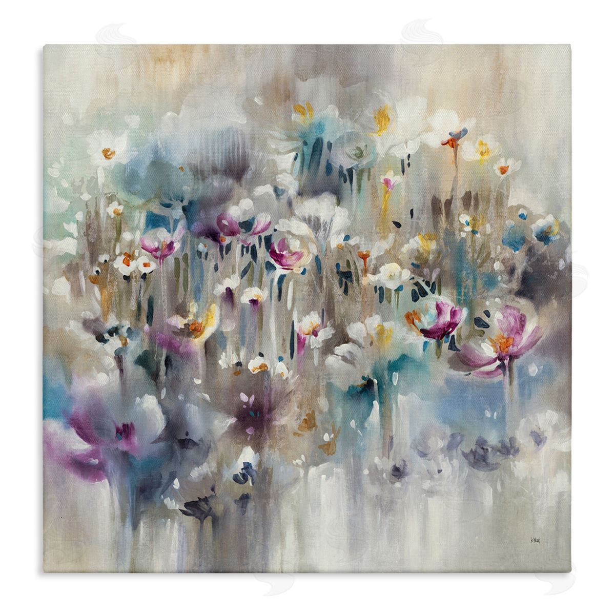K. Nari Soft Rounded Wild Flowers Abstract Floral Field Stretched Canvas Wall Art Print