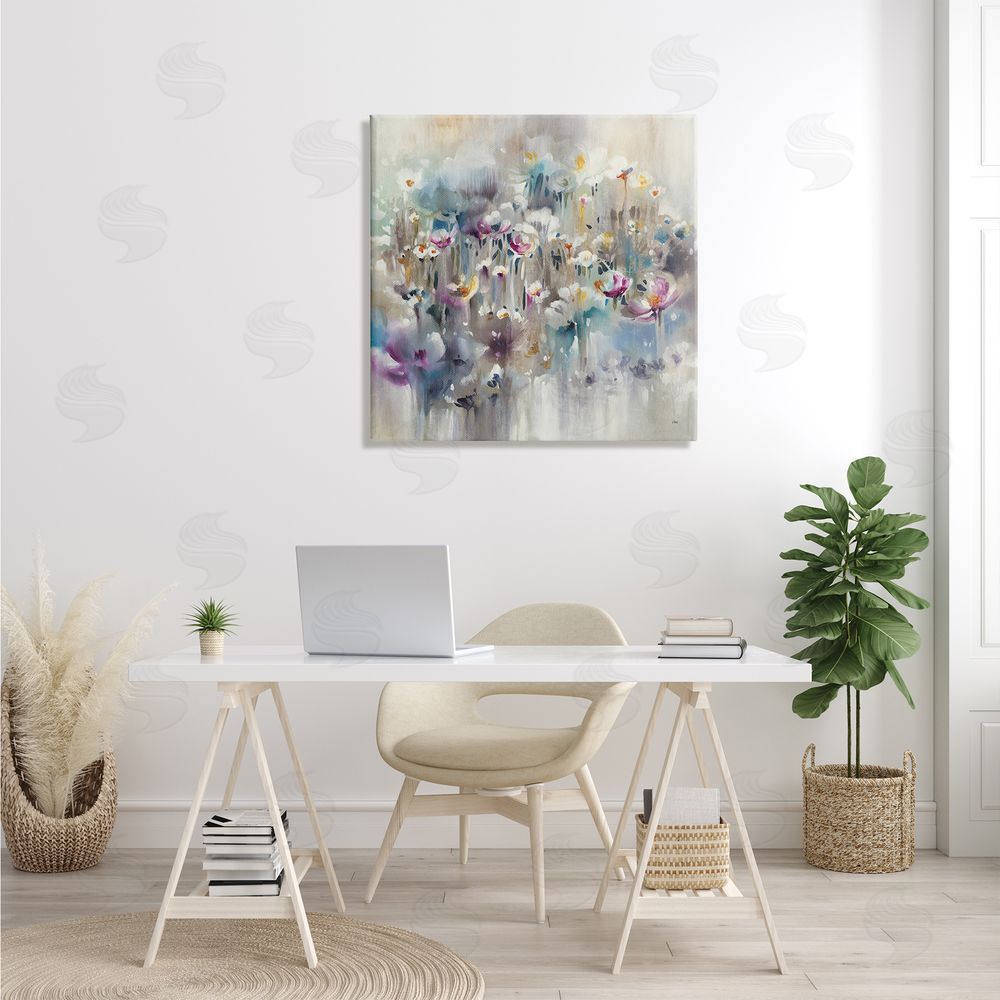 K. Nari Soft Rounded Wild Flowers Abstract Floral Field Canvas Wall Art in Room