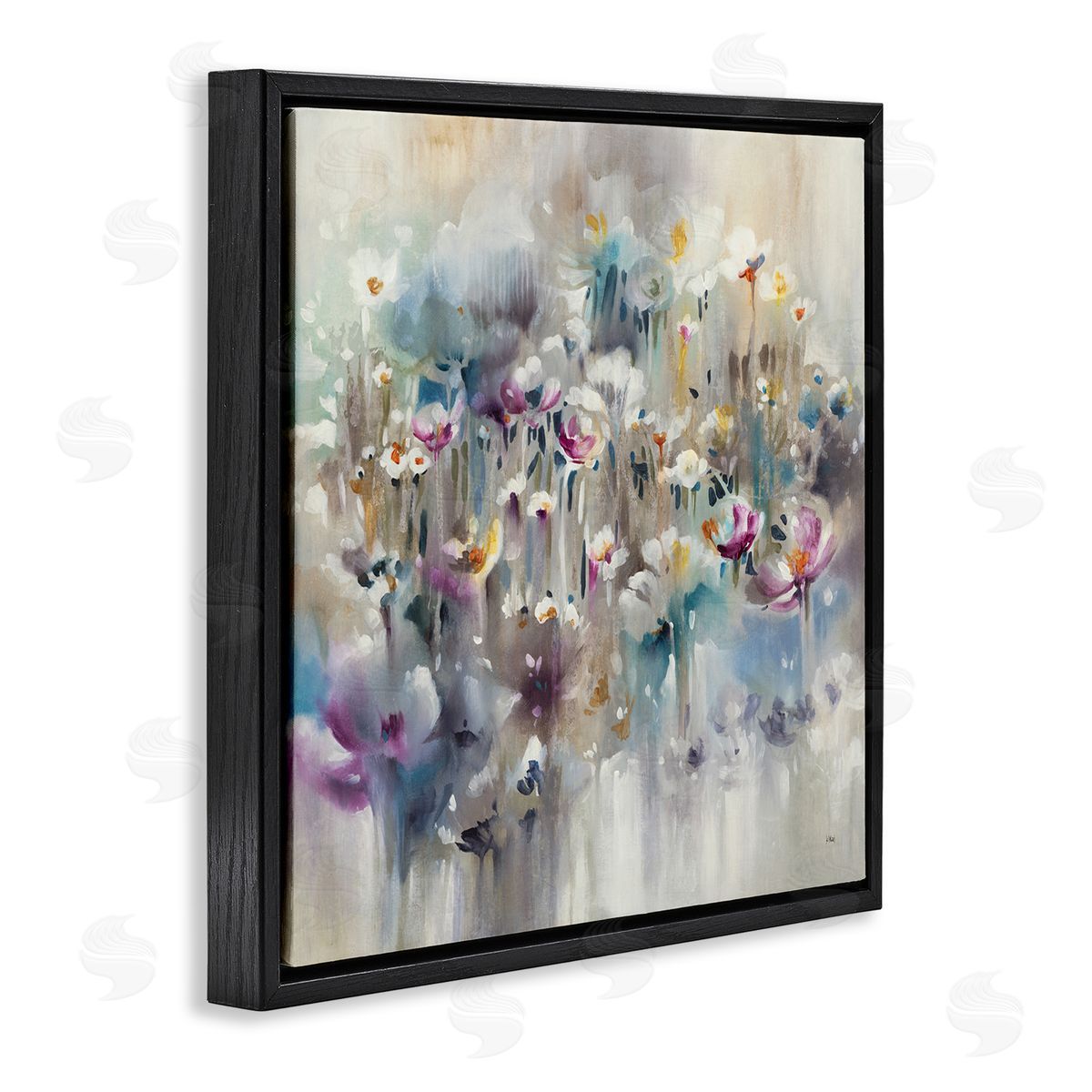K. Nari Soft Rounded Wild Flowers Abstract Floral Field Black Floating Frame Canvas Wall Art Print