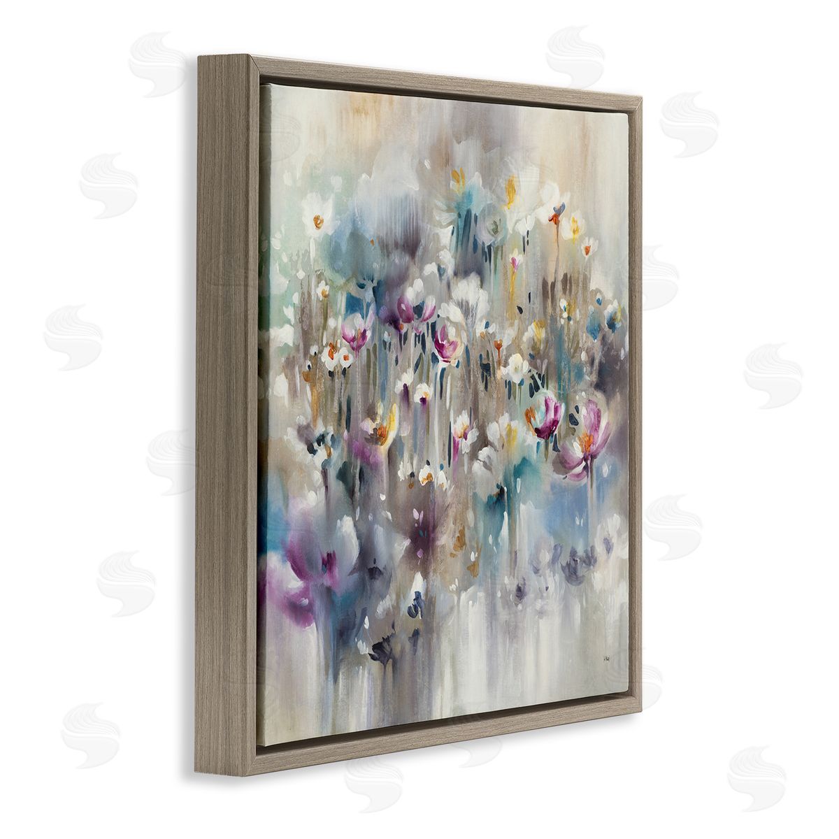 K. Nari Soft Rounded Wild Flowers Abstract Floral Field Brown Floating Frame Canvas Wall Art Print