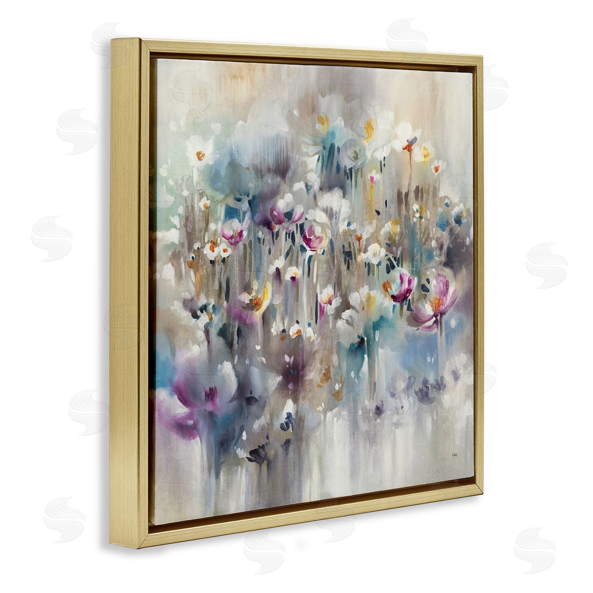 K. Nari Soft Rounded Wild Flowers Abstract Floral Field Gold Floating Frame Canvas Wall Art Print