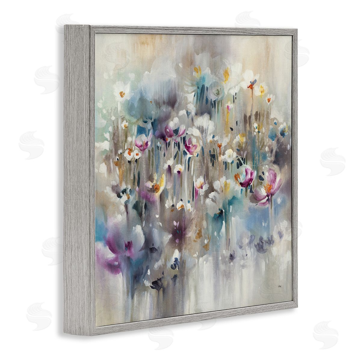 K. Nari Soft Rounded Wild Flowers Abstract Floral Field Gray Framed Glicee Wall Art Print
