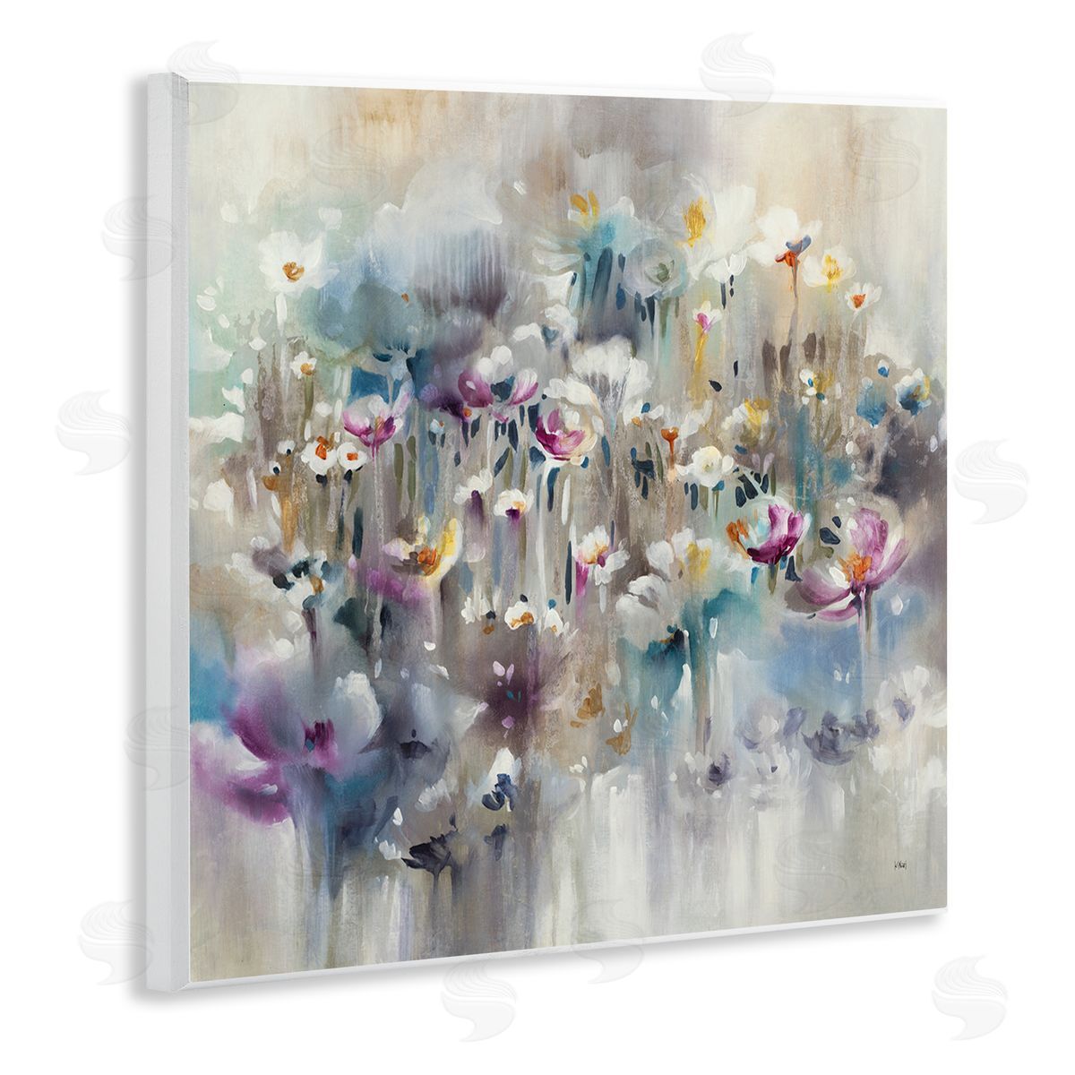 K. Nari Soft Rounded Wild Flowers Abstract Floral Field Wooden Wall Plaque Art Print