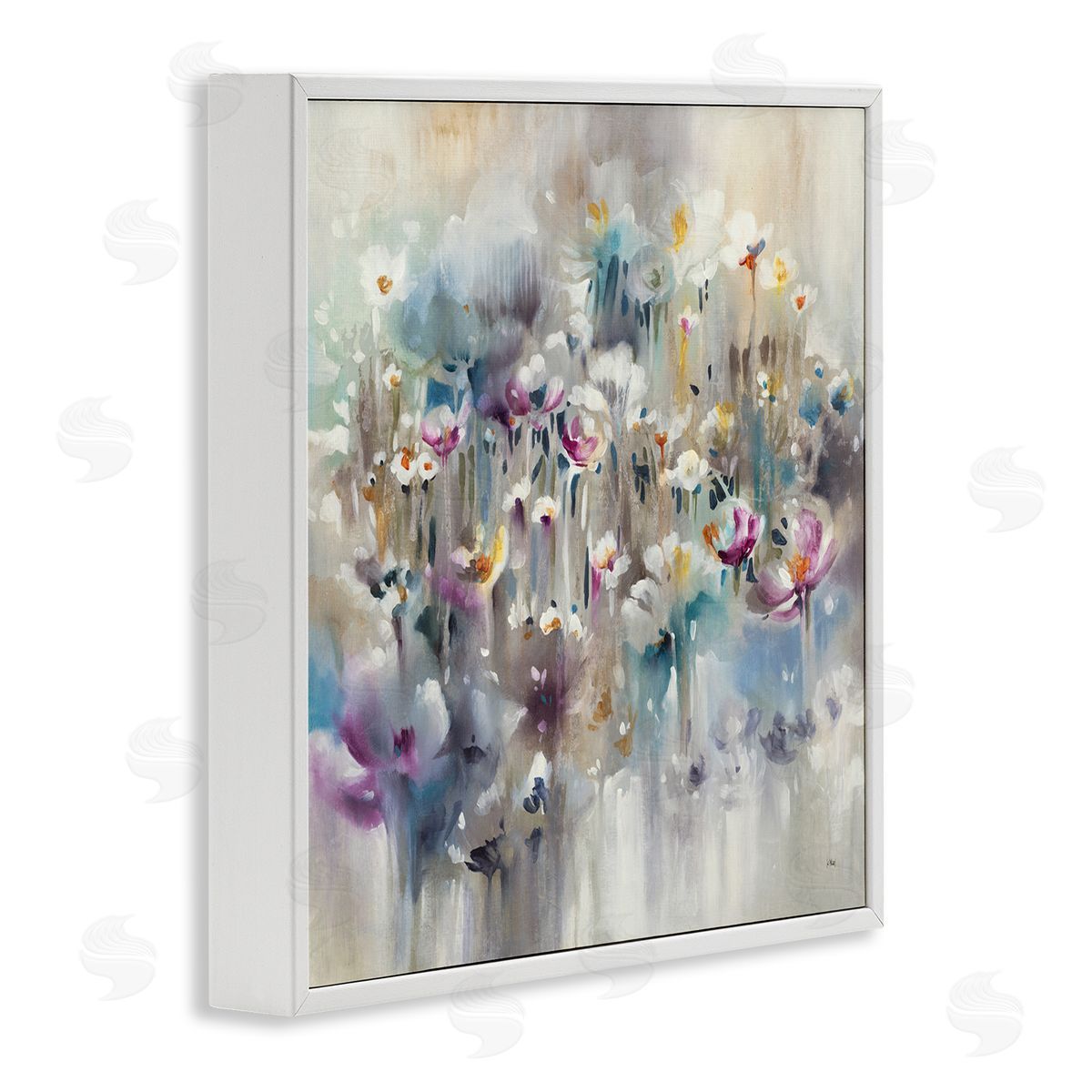K. Nari Soft Rounded Wild Flowers Abstract Floral Field White Framed Glicee Wall Art Print
