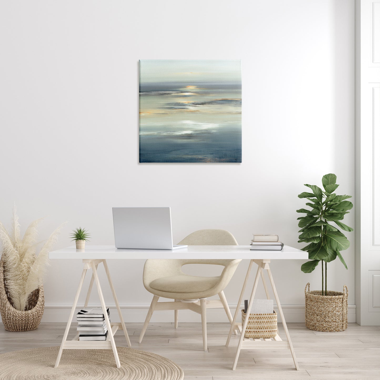 Abstract Tranquil Nautical Sunrise Canvas Wall Art in Room, Home Decor by Lisa Ridgers