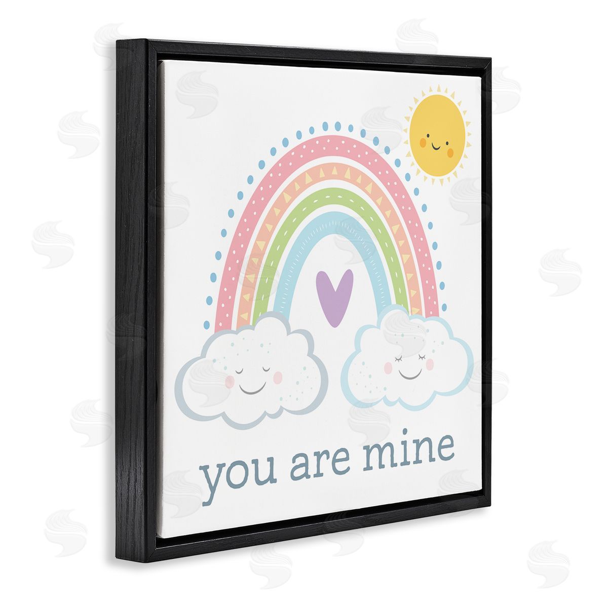 AE Design You Are Mine Expression Smiling Cloud Sun Rainbow Black Floating Frame Canvas Wall Art Print
