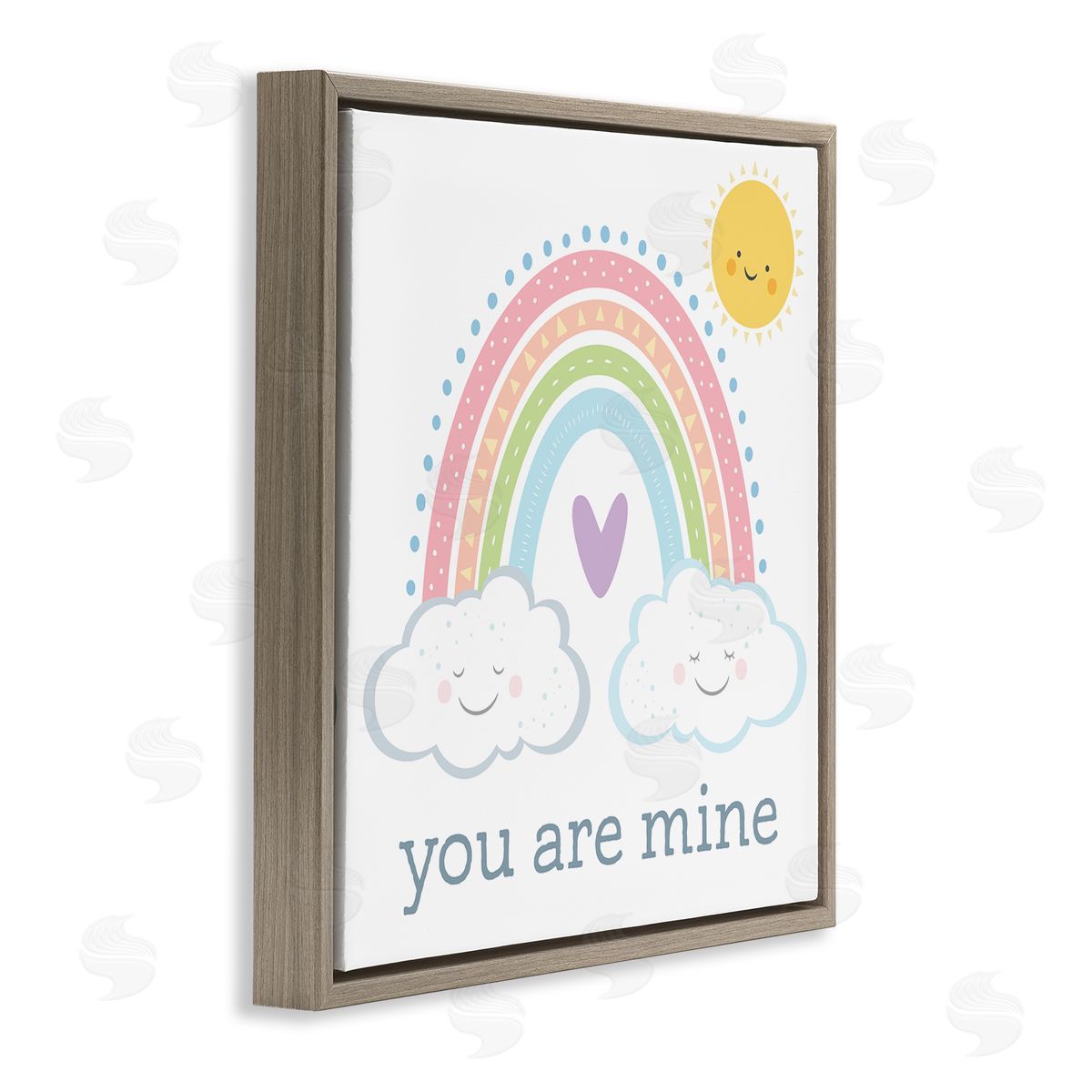 AE Design You Are Mine Expression Smiling Cloud Sun Rainbow Brown Floating Frame Canvas Wall Art Print