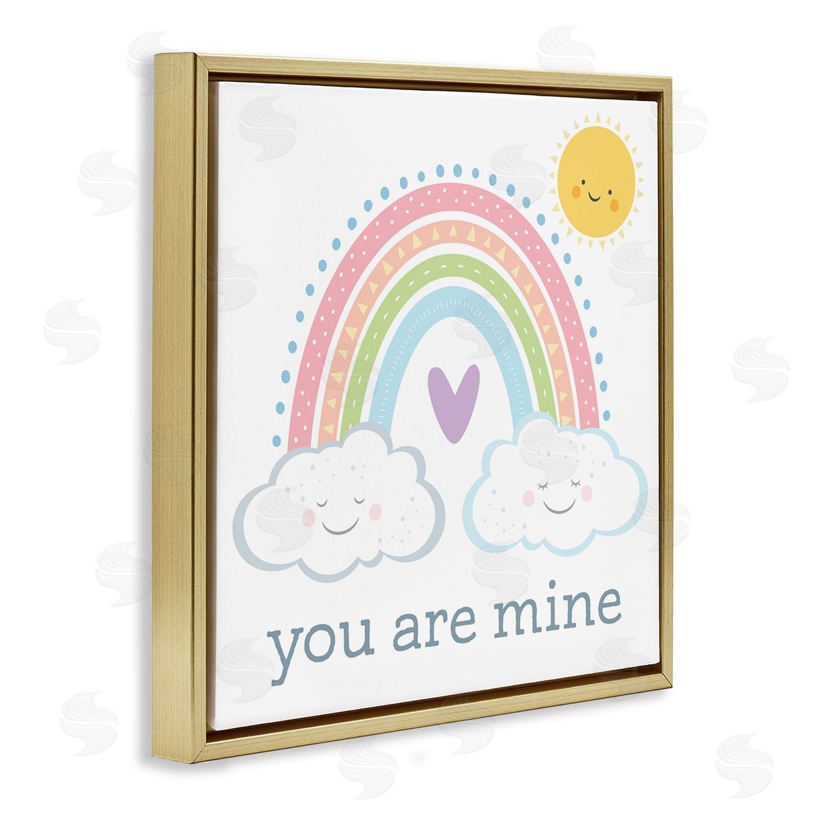 AE Design You Are Mine Expression Smiling Cloud Sun Rainbow Gold Floating Frame Canvas Wall Art Print