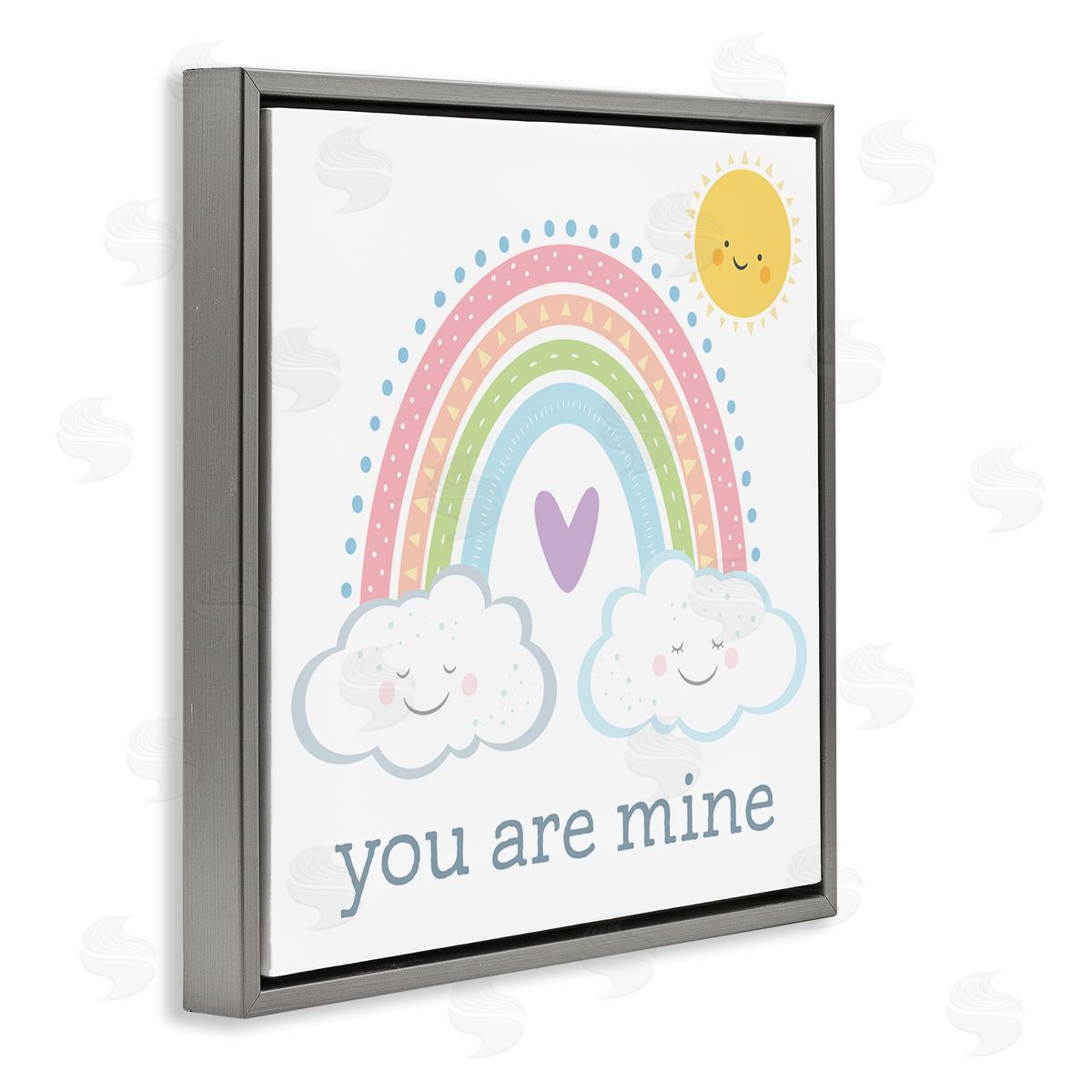 AE Design You Are Mine Expression Smiling Cloud Sun Rainbow Gray Floating Frame Canvas Wall Art Print
