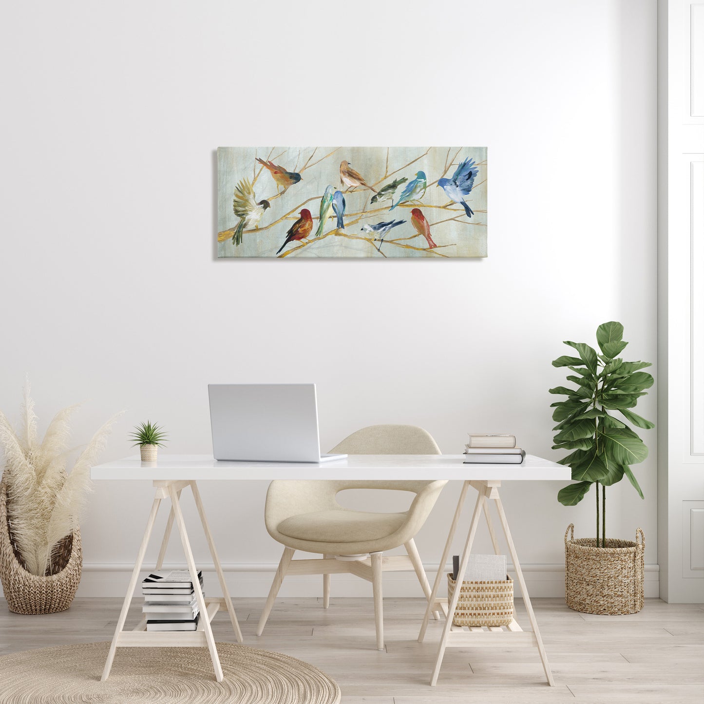 Birds Resting Autumn Branches Canvas Wall Art in Room, Home Decor by Carol Robinson
