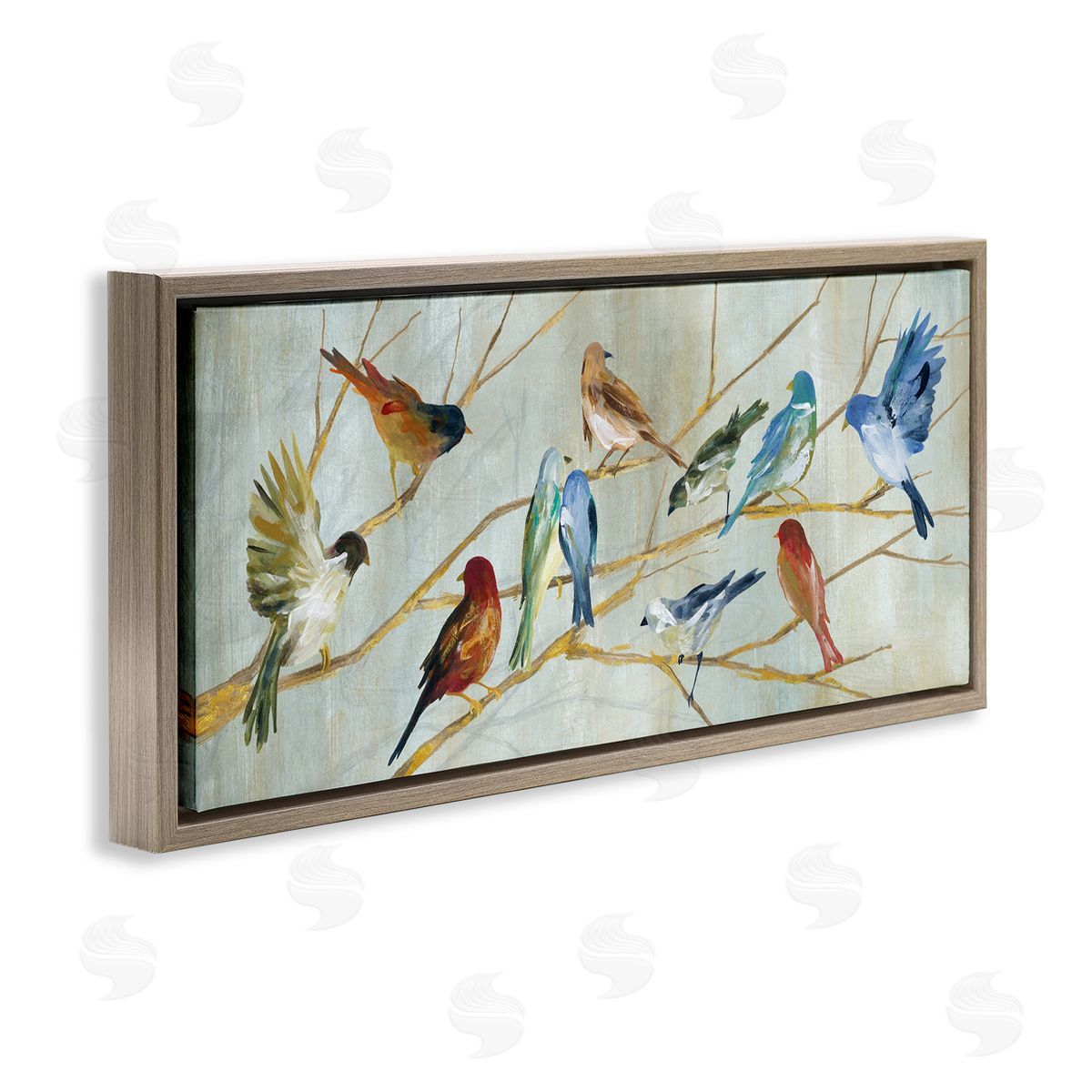 Birds Resting Autumn Branches Brown Floating Frame Canvas Wall Art, Home Decor by Carol Robinson
