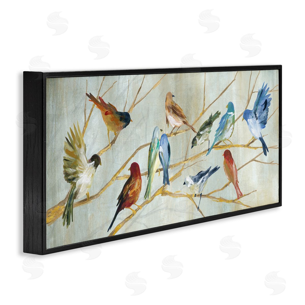 Birds Resting Autumn Branches Black Frame Print Wall Art, Home Decor by Carol Robinson