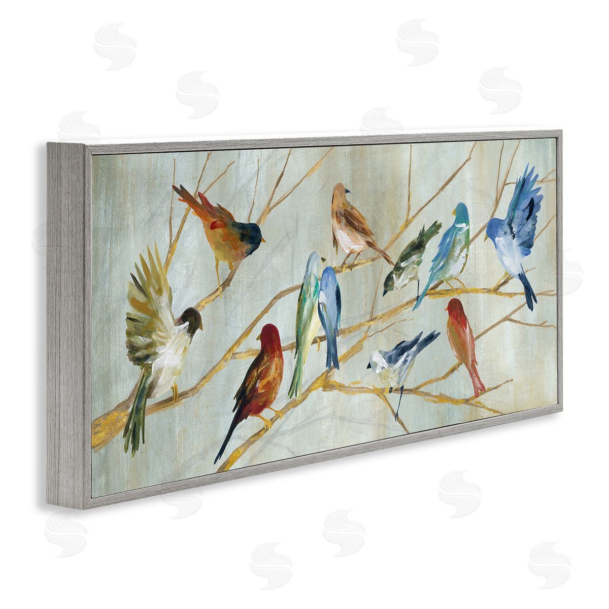 Birds Resting Autumn Branches Grey Frame Print Wall Art, Home Decor by Carol Robinson