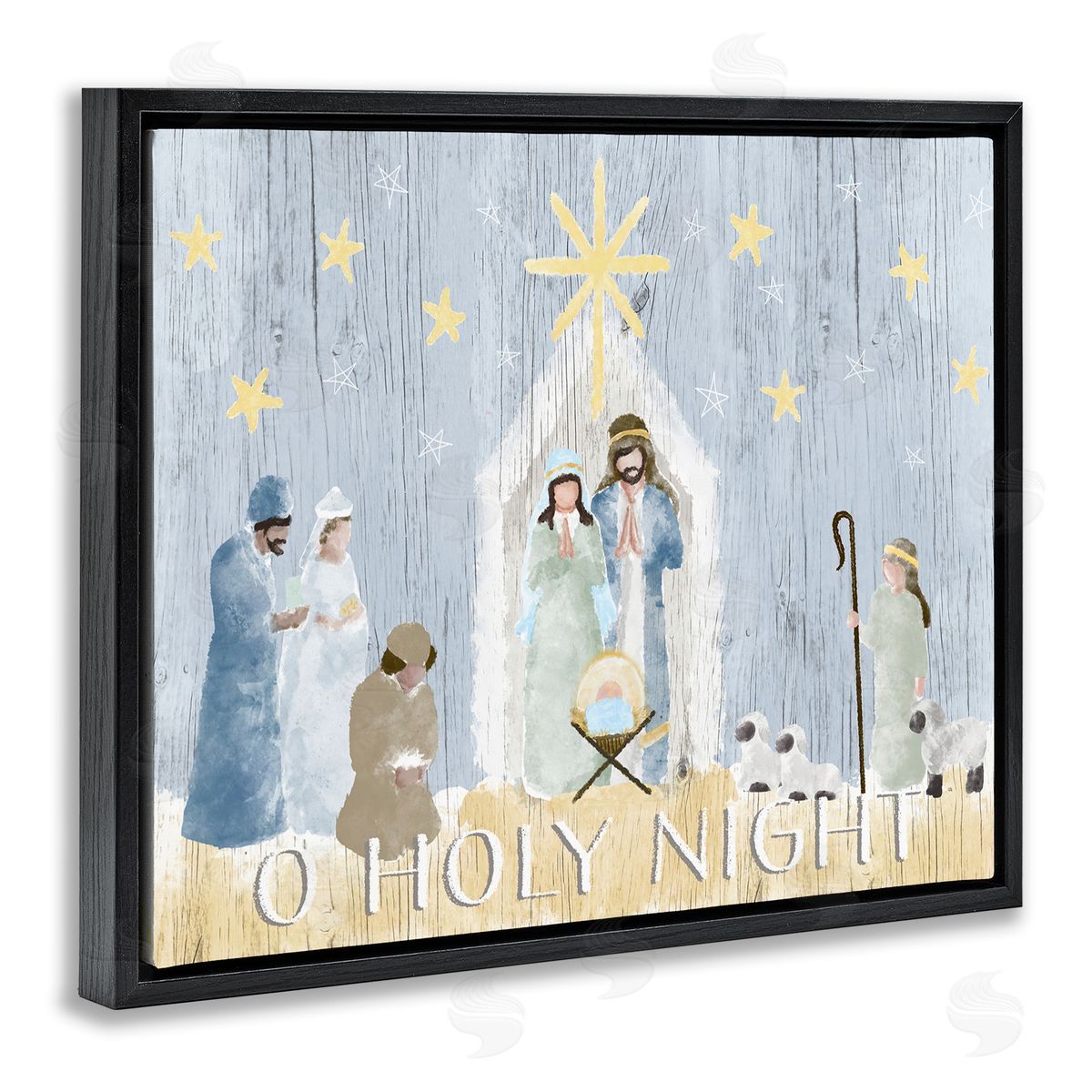 Nativity Barn Stable Scene Black Floating Frame Canvas Wall Art, Home Decor by Andi Metz