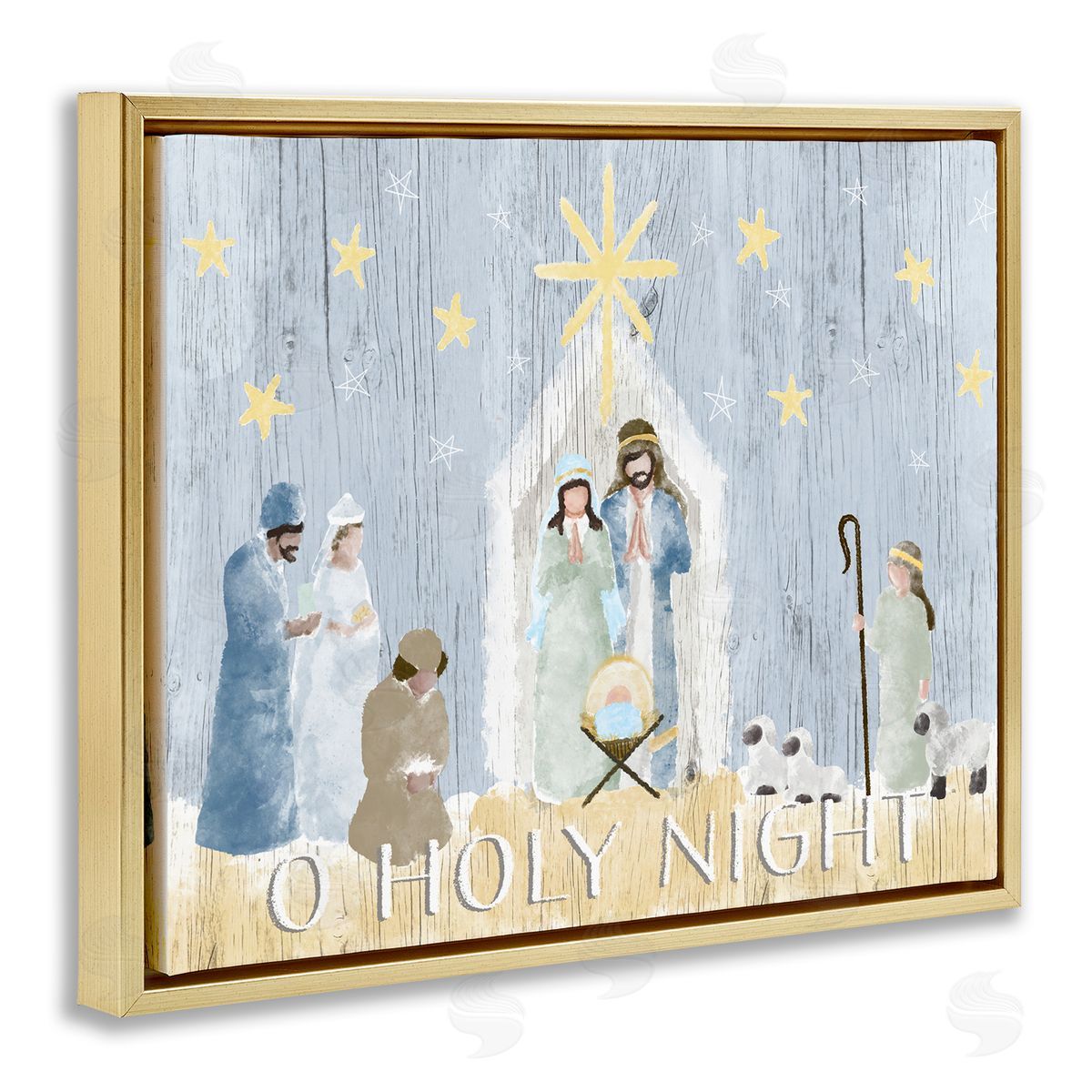 Nativity Barn Stable Scene Gold Floating Frame Canvas Wall Art, Home Decor by Andi Metz