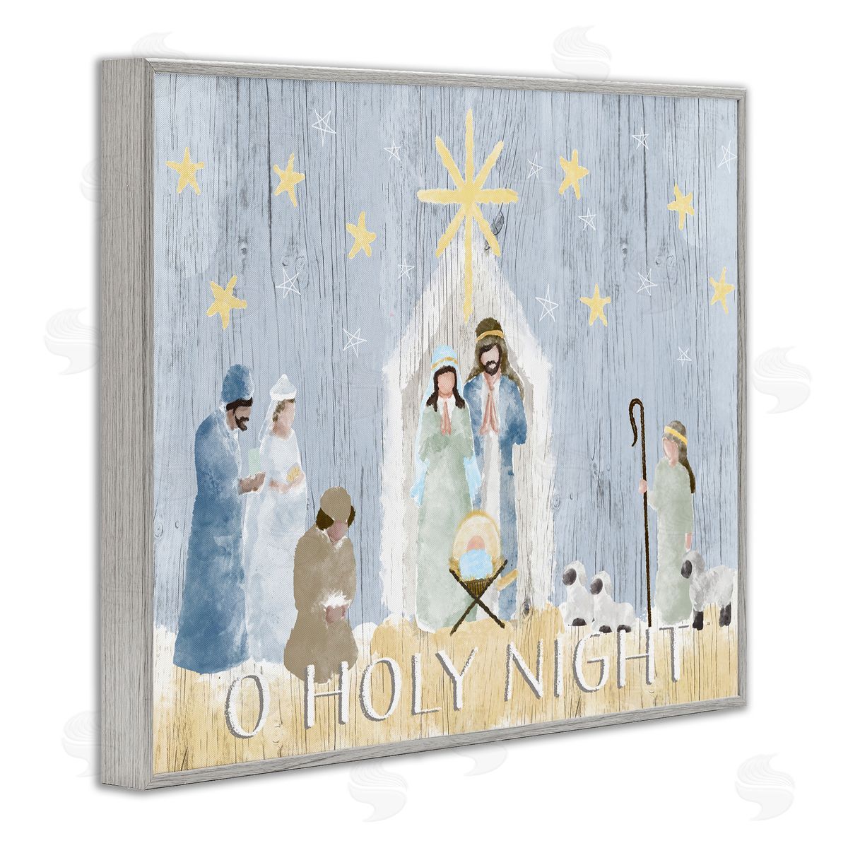 Nativity Barn Stable Scene Grey Frame Print Wall Art, Home Decor by Andi Metz