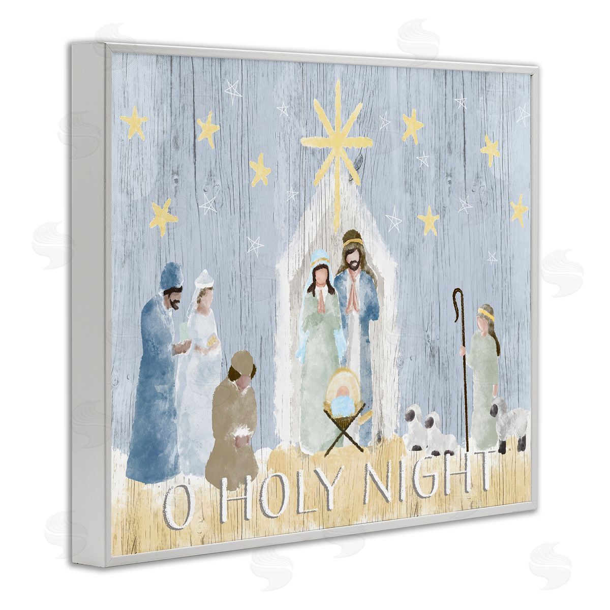 Nativity Barn Stable Scene White Frame Print Wall Art, Home Decor by Andi Metz