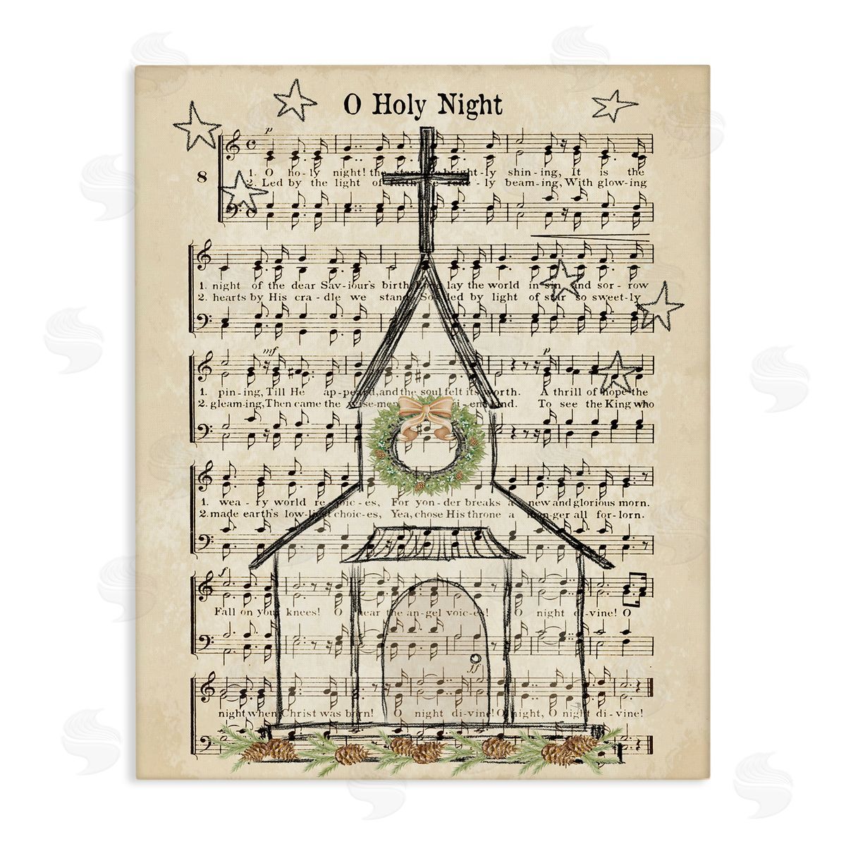 Festive Holy Night Musical Script Canvas Wall Art, Home Decor by Andi Metz