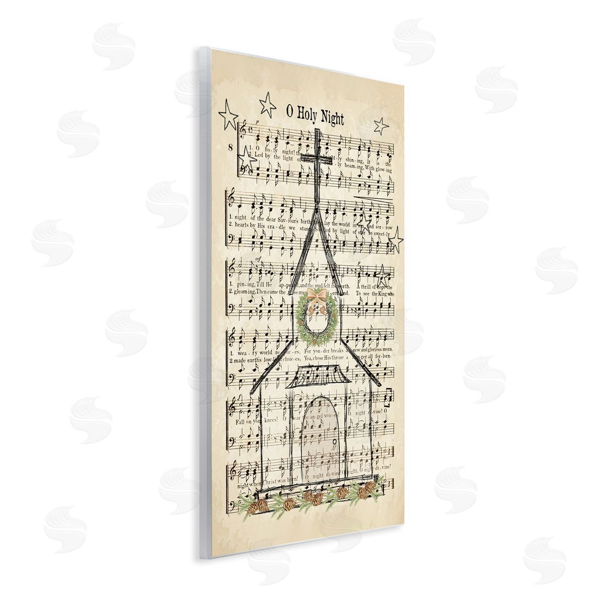Festive Holy Night Musical Script Wood Plaque Wall Art, Home Decor by Andi Metz